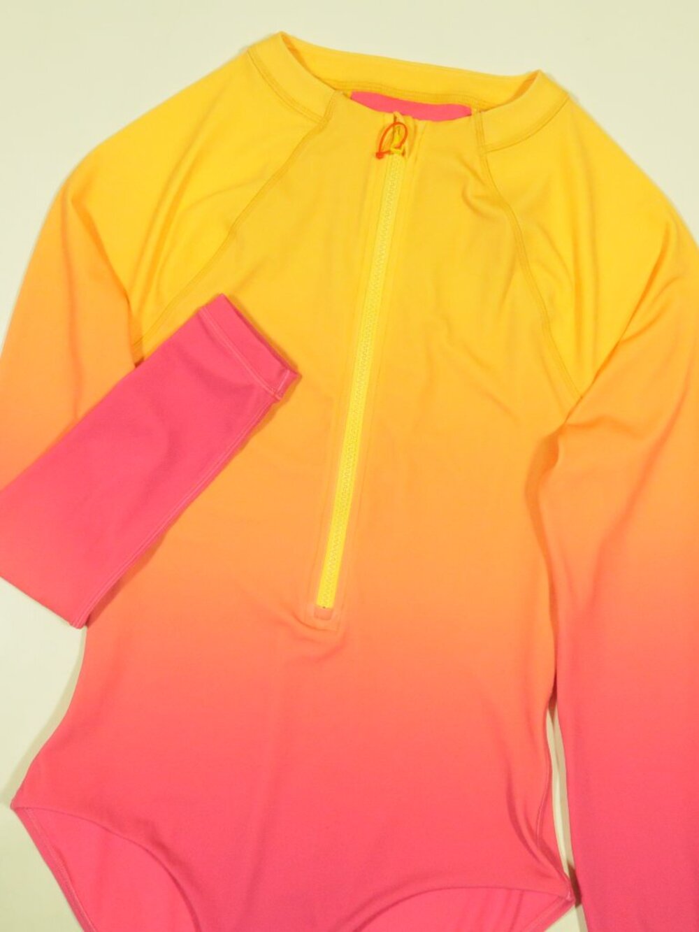 Athleta Sun Shield One Piece Bodysuit Womens S Ombre Pink Yellow Rashguard New